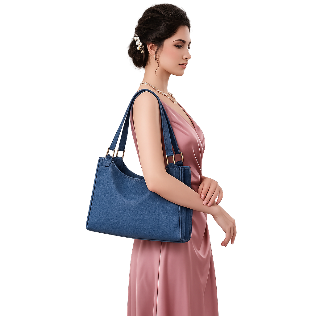 Luxury Blue Denim Double Handbag