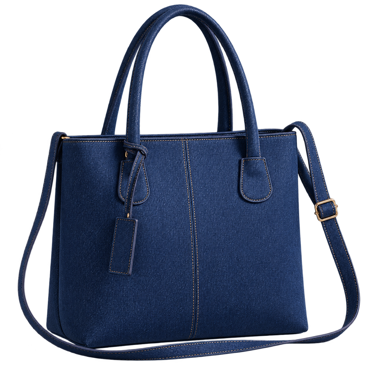 Classic Denim Blue Textured Satchel Tote Bag