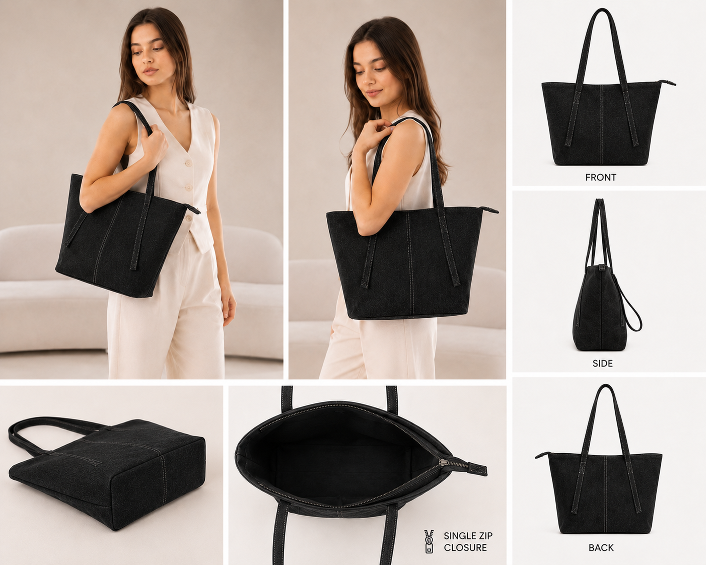 Streetline Black Wash Denim Tote Bag
