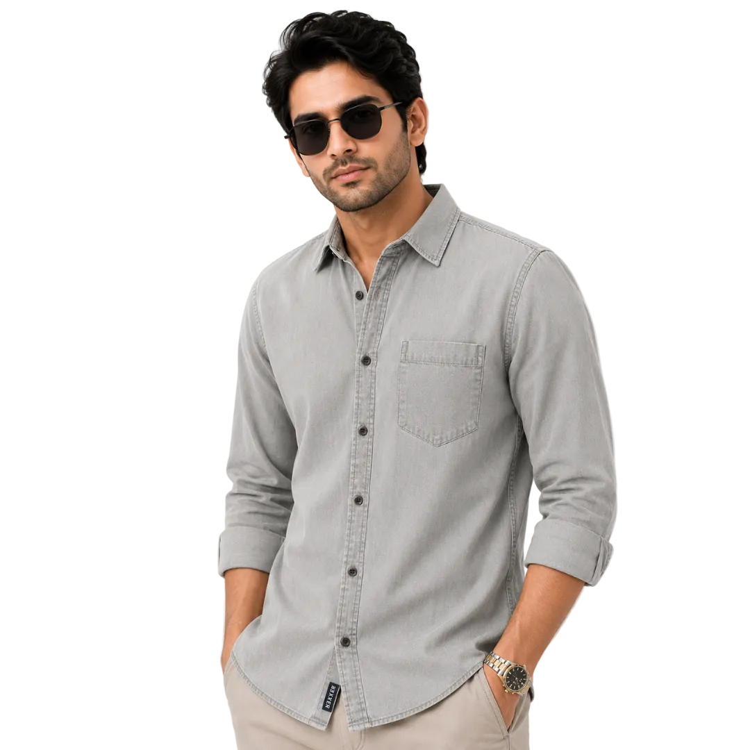 Men's Light Grey Denim Shirt