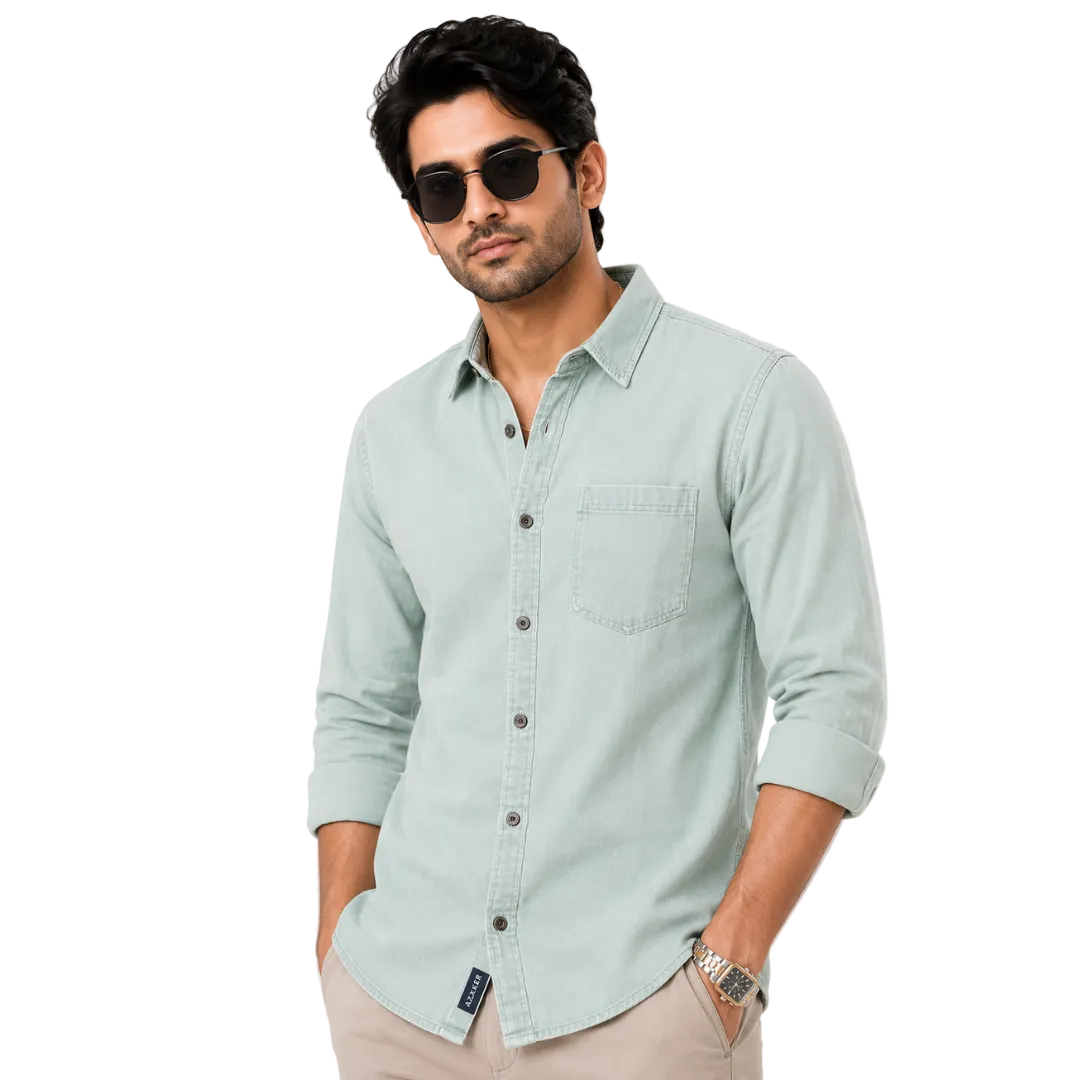 Premium Mint Green Denim Shirt for Men