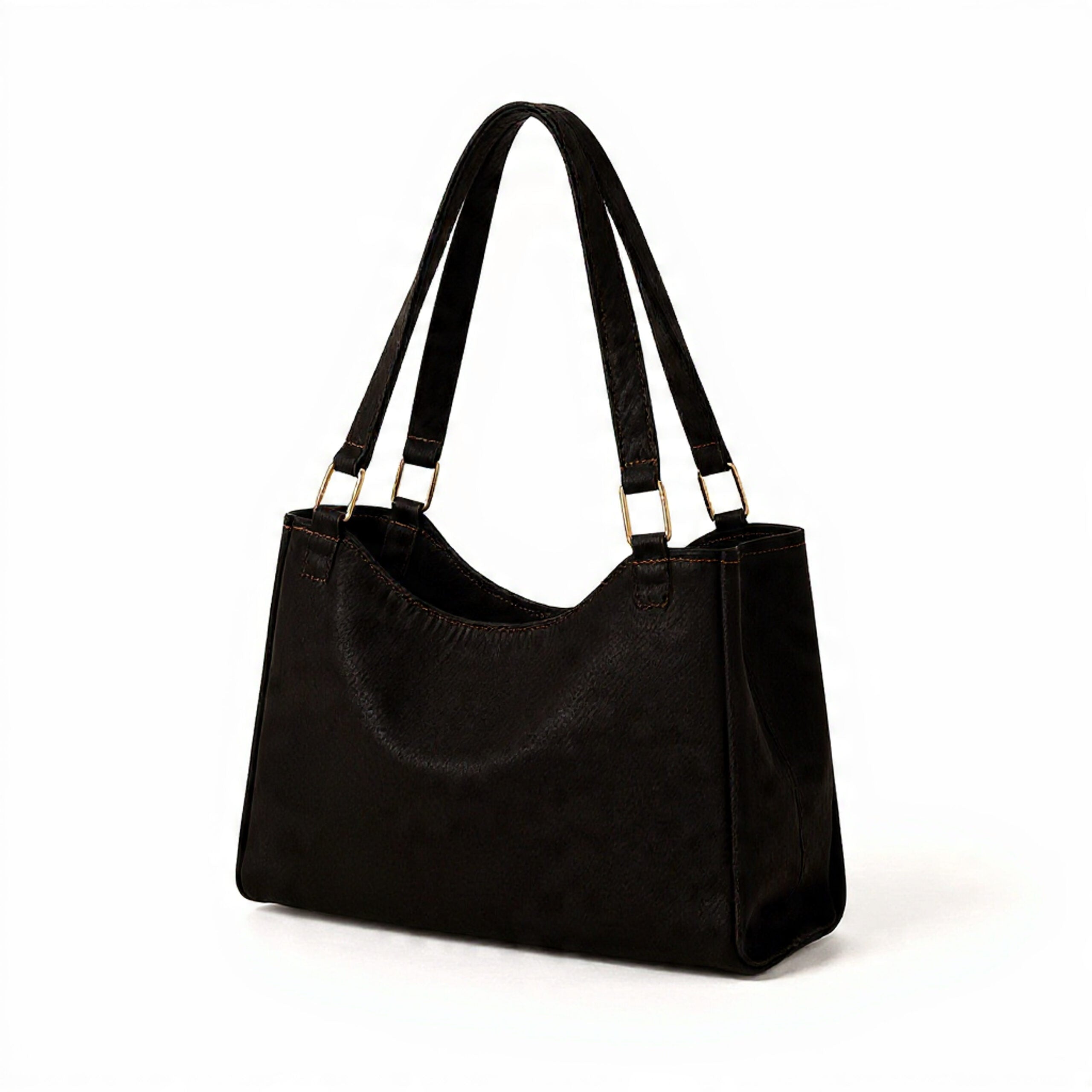 Dark Black Denim Double Handbag