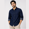 Men's Solid Navy Blue Long-Sleeve Denim Shirt