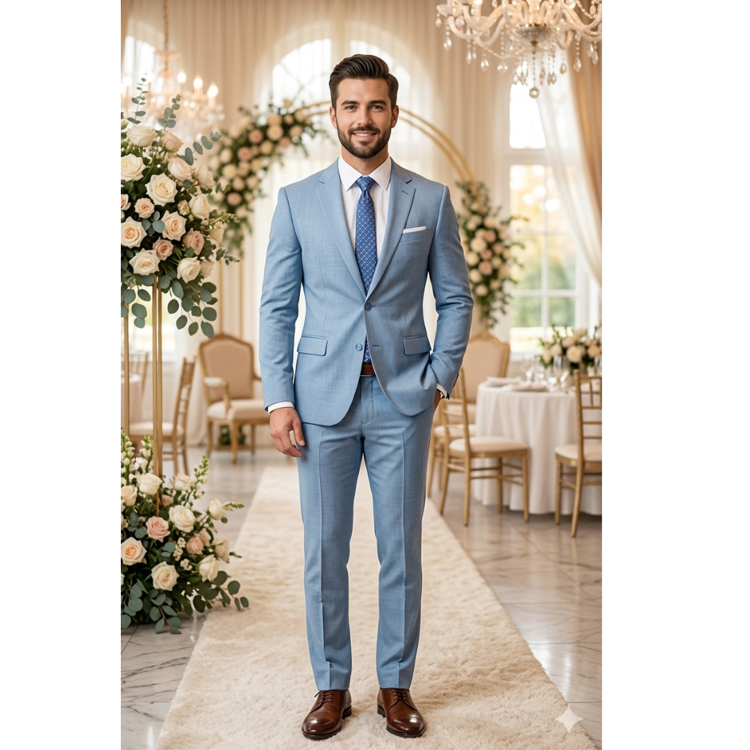 Luxury Light Blue Full Sleeve Collar Blazer
