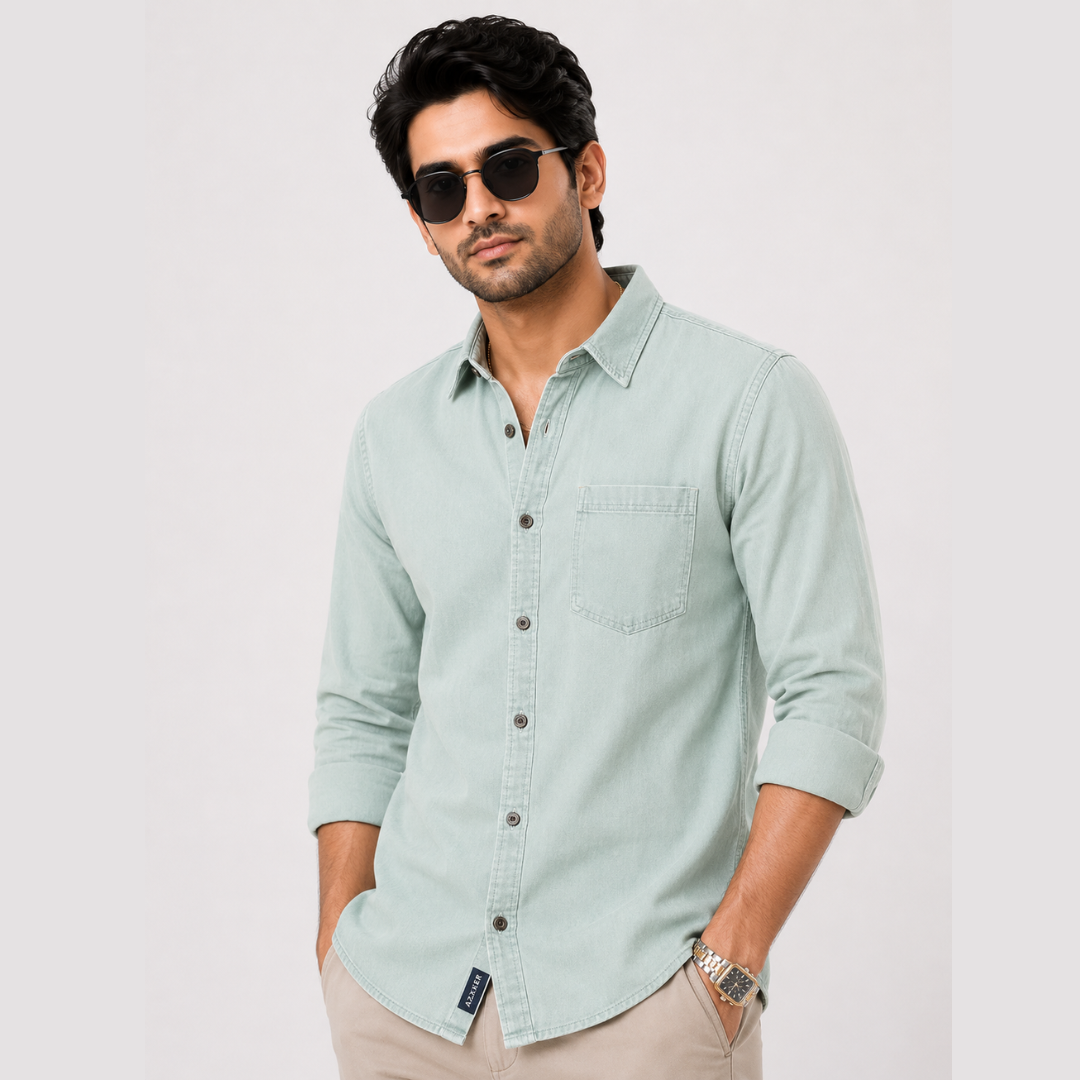 Premium Mint Green Denim Shirt for Men
