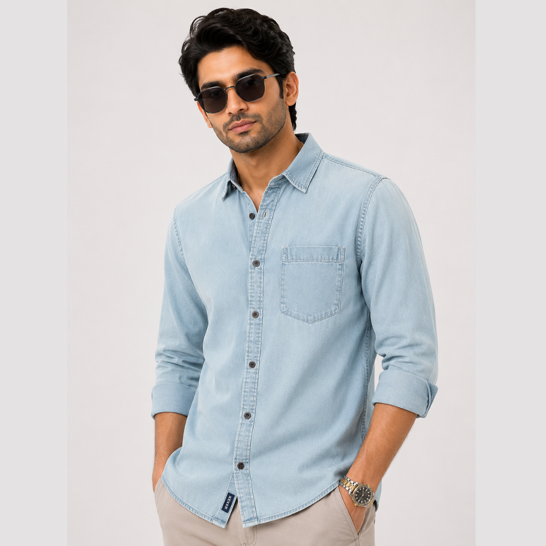 Light Blue Denim Shirt for Men