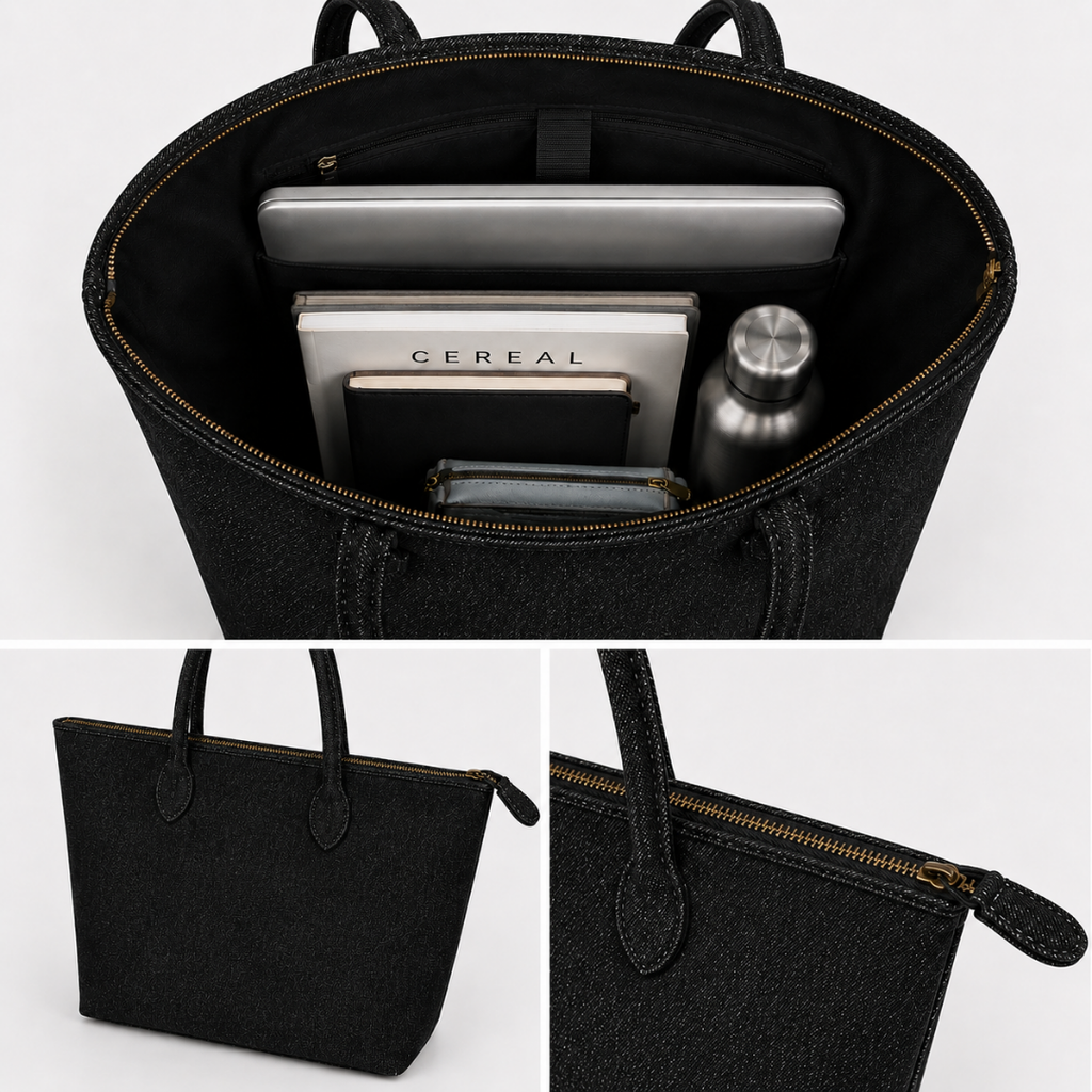 Classic Black Denim Shoulder Bag