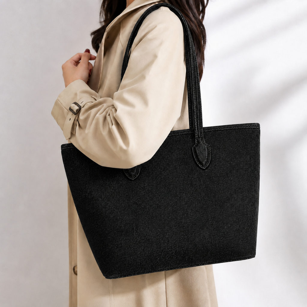 Classic Black Denim Shoulder Bag
