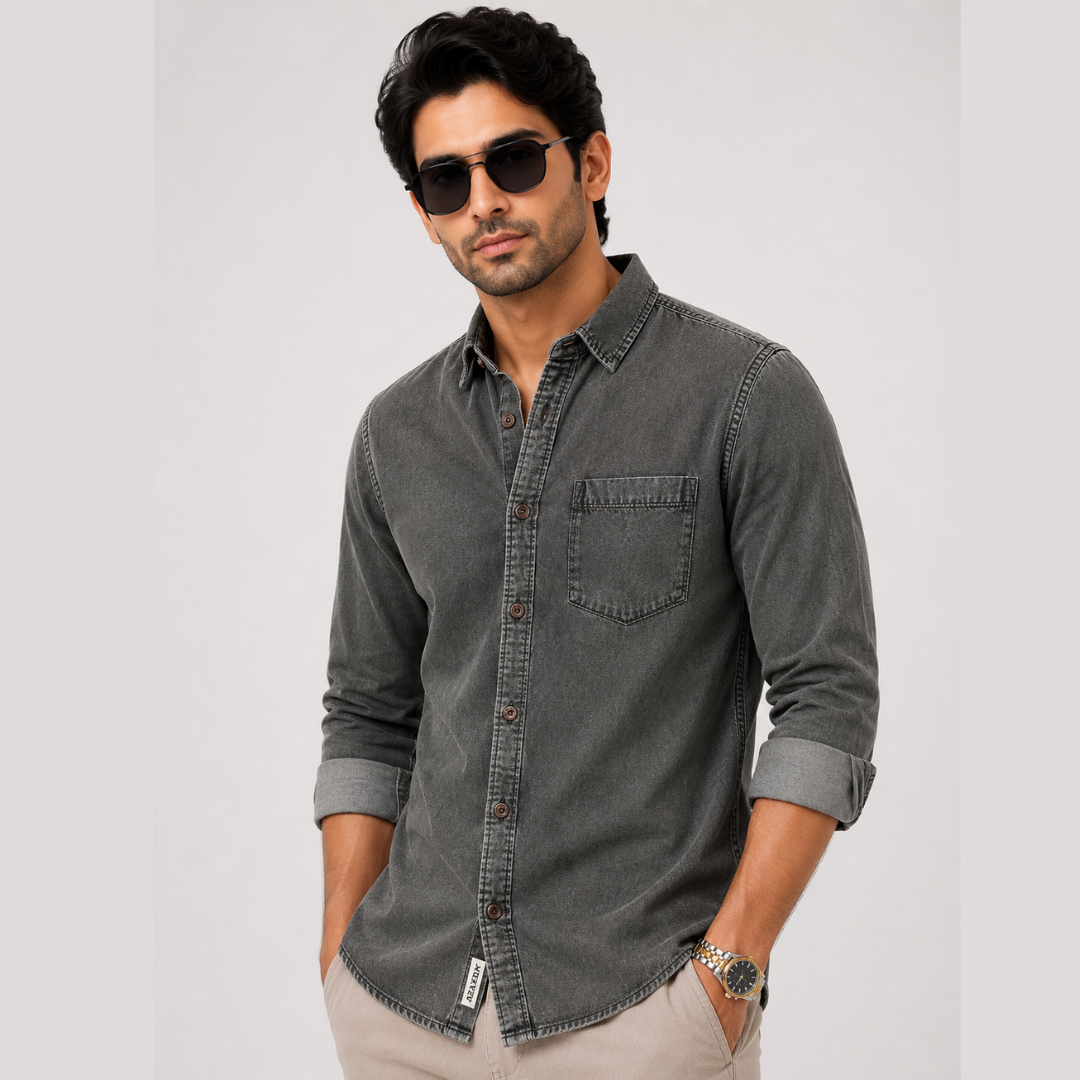 Men's Charcoal Black Denim Shirt