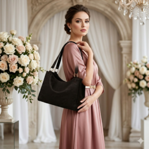Dark Black Denim Double Handbag – Office Travel Uses