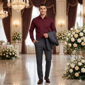 Azaxer Maroon Full Sleeve Collar Shirt – Official Casual Party Wear