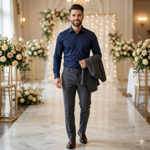 Azaxer Navy Blue Full Sleeve Collar Shirt – Official Casual Party Wear