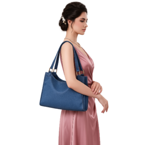 Luxury Blue Denim Double Handbag – Office Travel Uses