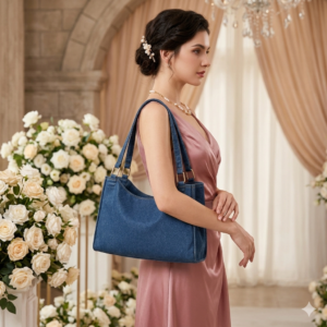 Luxury Blue Denim Double Handbag – Office Travel Uses