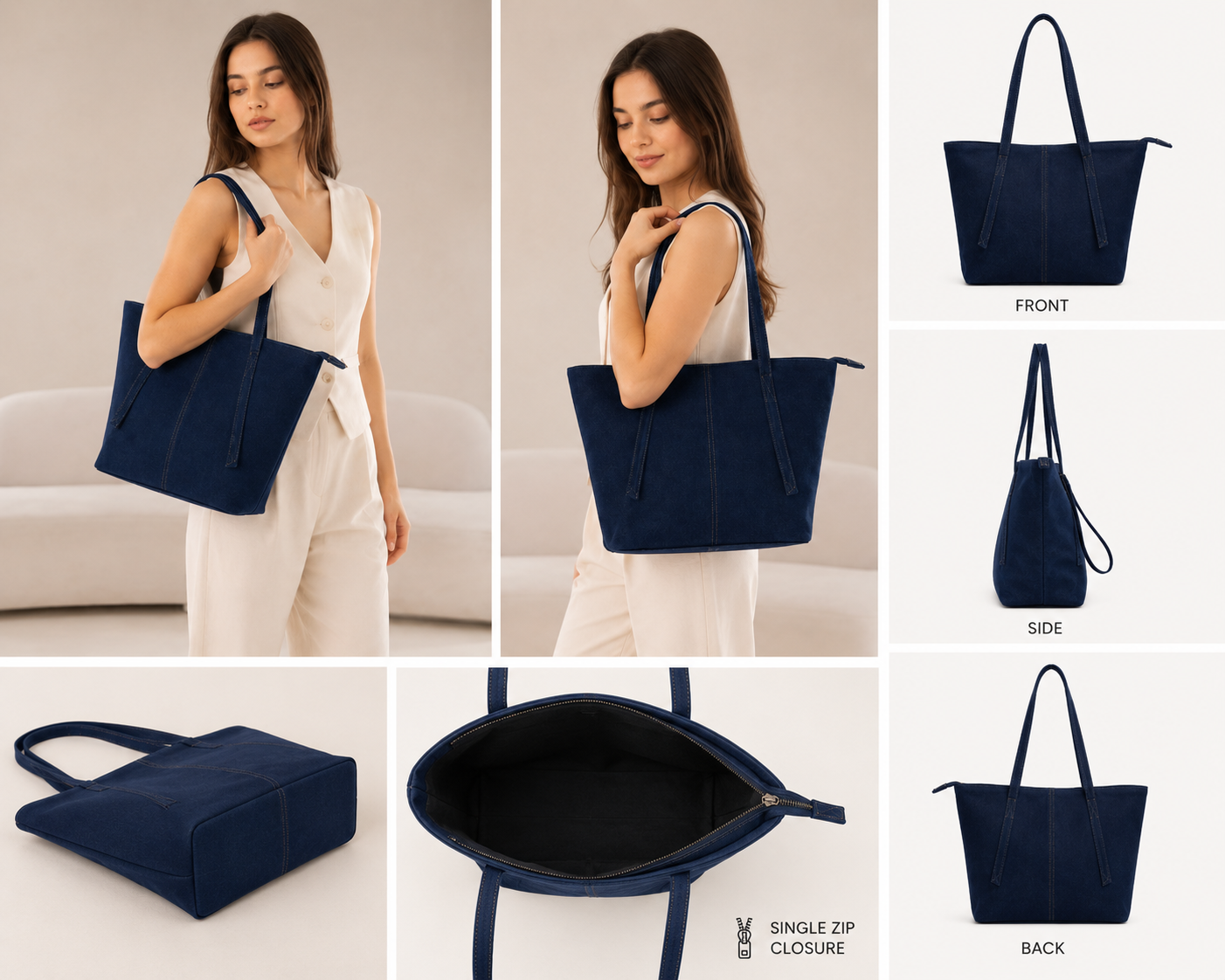 Streetline Dark Wash Navy Blue Denim Tote Bag - Image 3